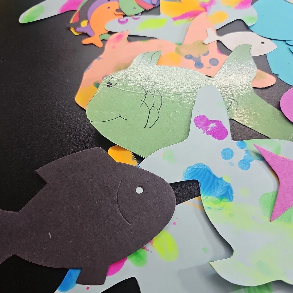 Random Fish Die-Cuts Cardstock Set 40 Scrapbook Embellishments Hand Painted